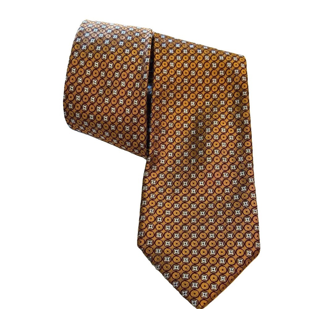 Jos. A. Bank Classic Collection Silk Necktie Gold Brown Geometric Pattern Tie